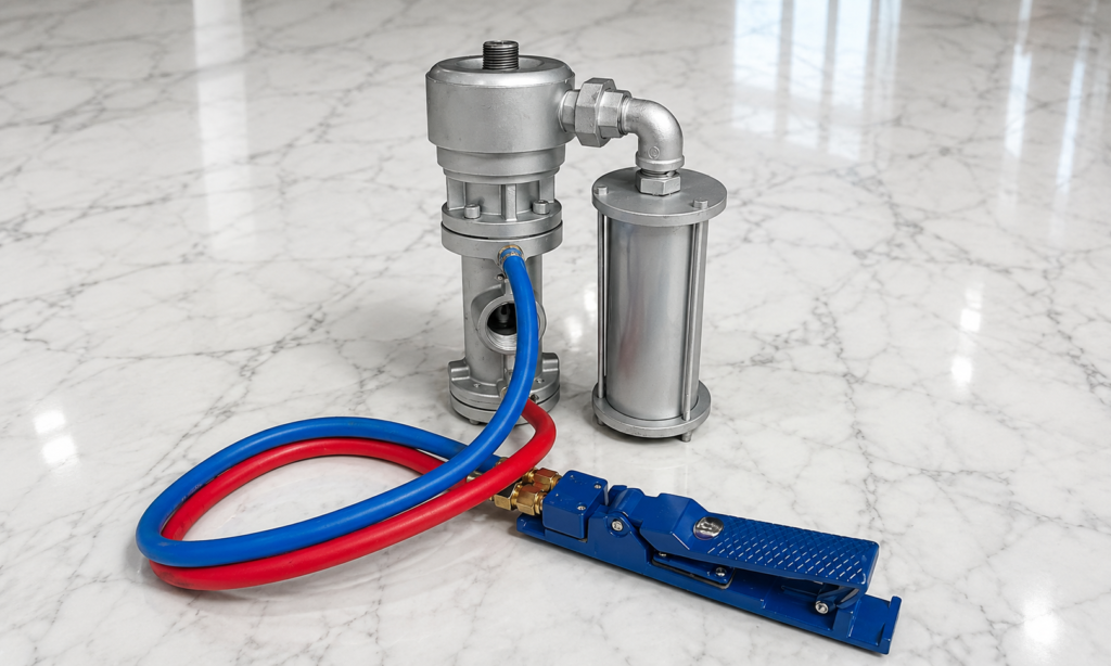 Blasting hopper remote control valve