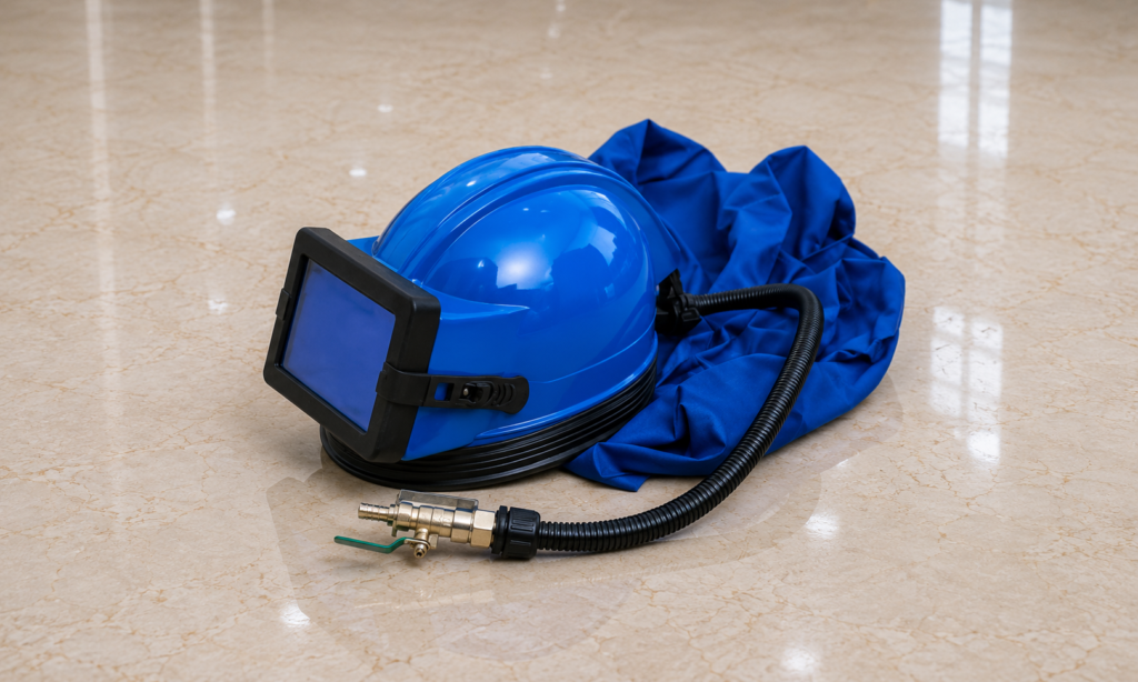 Sand blasting helmets